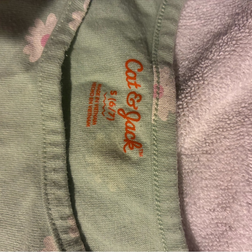 Cat & Jack Mint Green Shirt with Pink Floral Accents